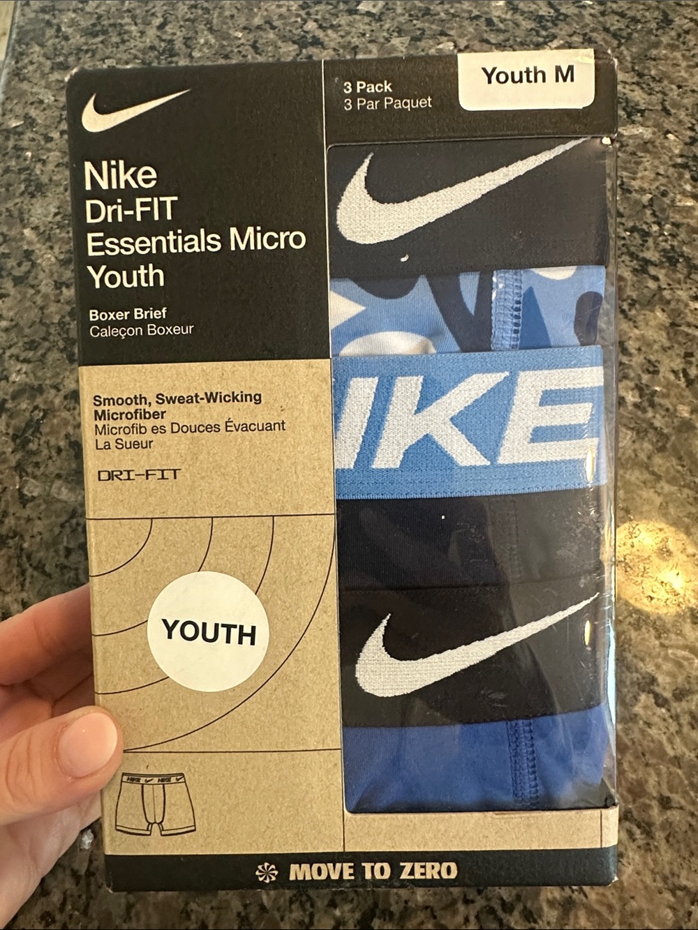 Nike Youth Boxer Brief Underwear 3 Pack - White/University Blue .. NWT in box